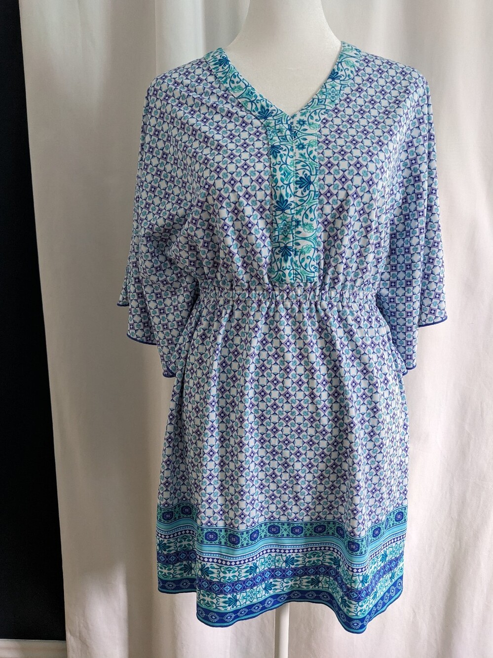Cabana Life Dress SPF 50+ Small Button Blue Purple Aqua Resortwear Swim Cover Up